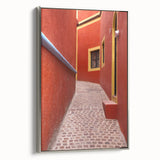 Framed canvas landscape art painting of Guanajuato, Mexico with vibrant colors and vintage poster style.