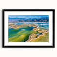 Extra large framed abstract art print depicting a vibrant, colorful Oaxaca scenery on textured canvas.