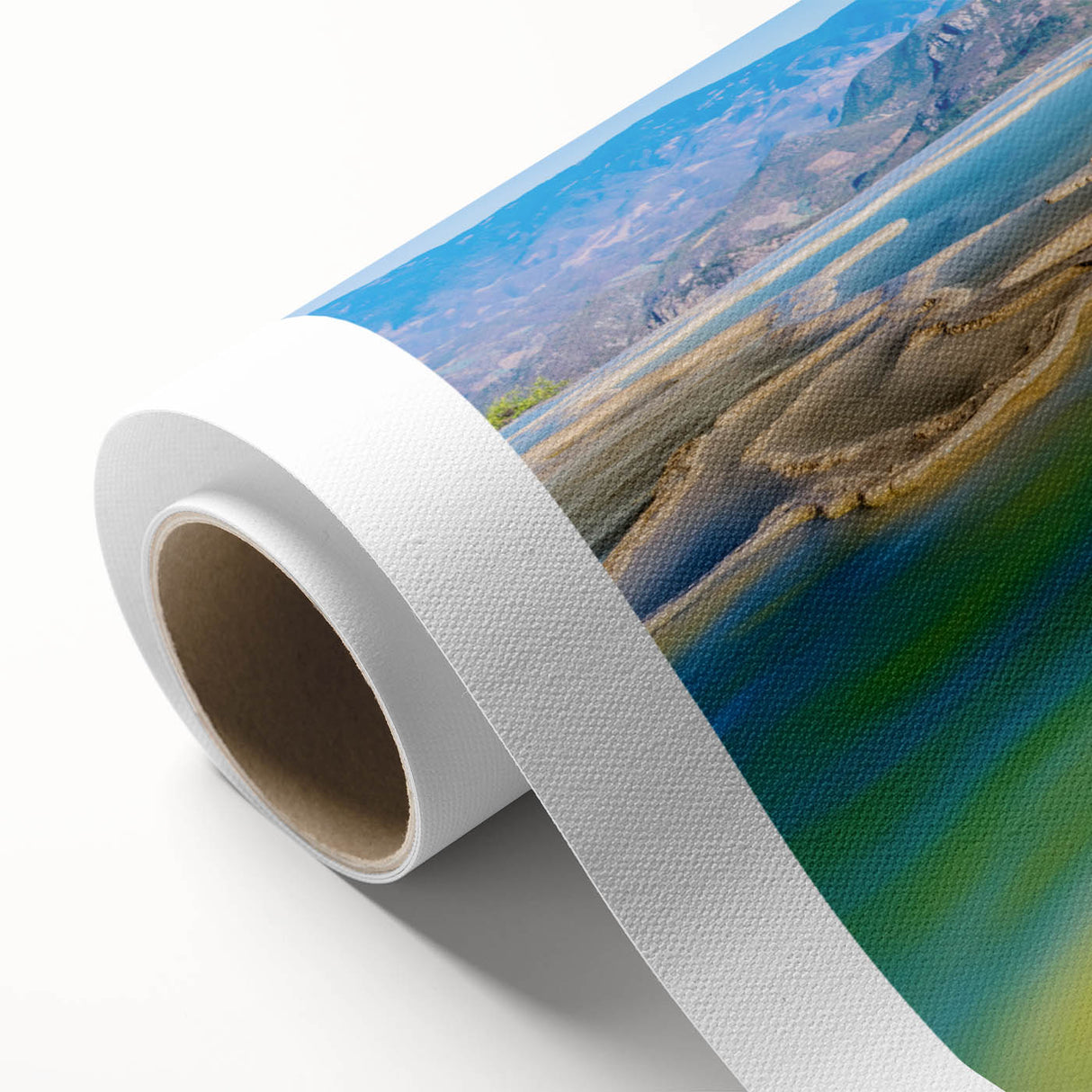 Art deco poster of Oaxaca scenery in pastel shades on rolled canvas, ideal for nursery wall art.