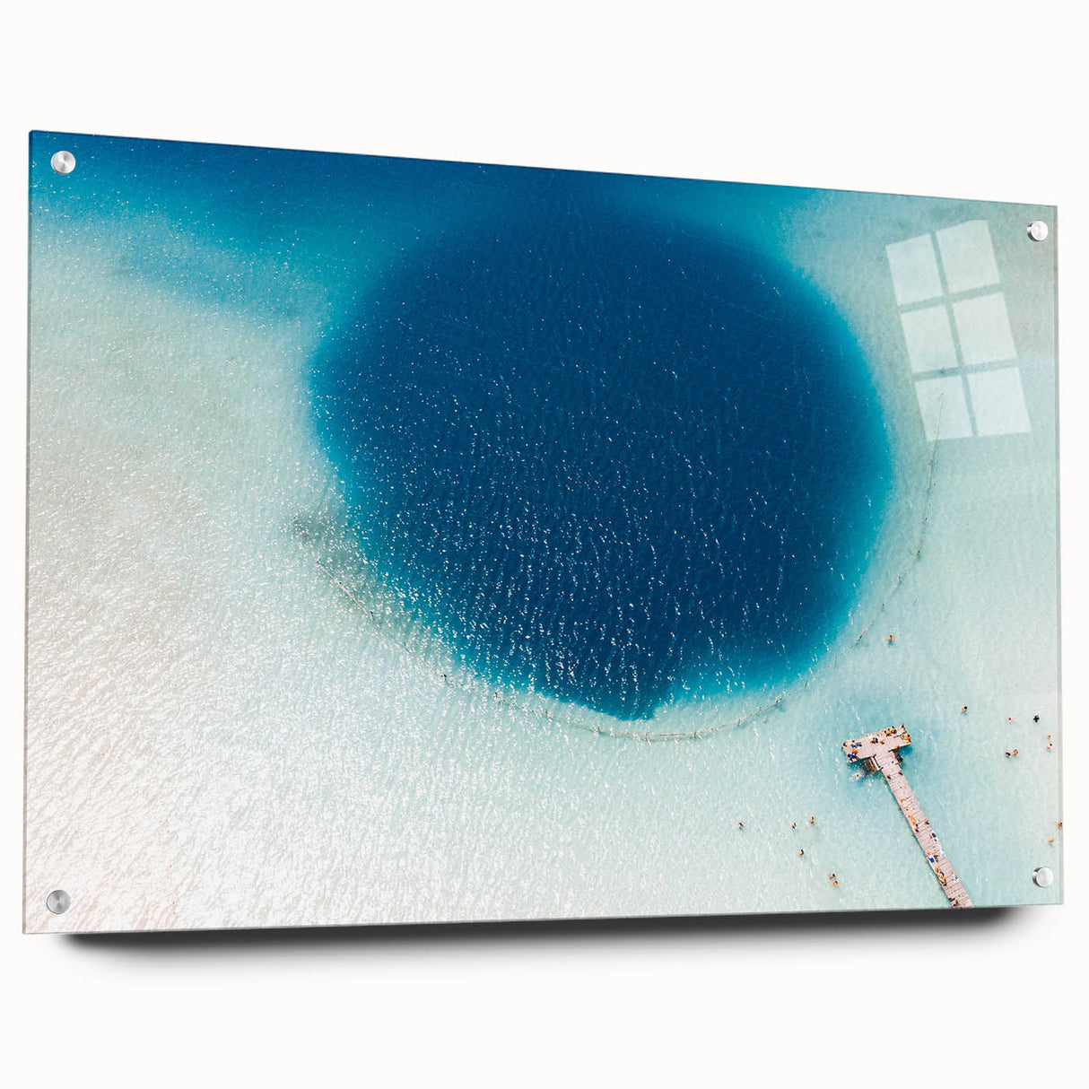 Acrylic glass print of a large abstract depiction of Quintana Roo scenery in blue and green tones.