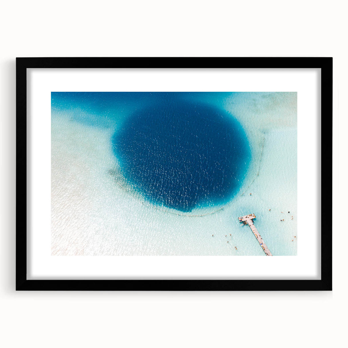 Abstract art print of Quintana Roo scenery in colorful textured style, framed with black mat, ideal for living room decor.