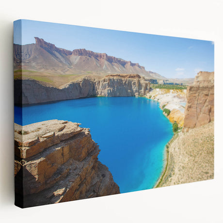 Middle Eastern landscape on large stretched canvas with warm earth tones, ideal for kitchen wall art.