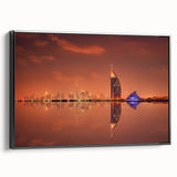 Black and white framed canvas of Dubai skyline, ideal for bedroom wall art with a vintage poster style.