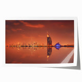 Extra large rolled print of Dubai skyline in muted gray tones, ideal for art wall dining room.