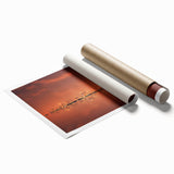 Extra large rolled print of Dubai skyline with muted earth tones, ideal for classy bathroom or large living room wall art.