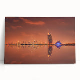 Black and white stretched canvas of Dubai skyline, ideal for kitchen wall art or bedroom ambiance.