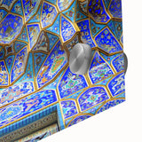 Large abstract depiction of Middle Eastern scenery in muted earth tones on acrylic glass, suitable for dining room art.