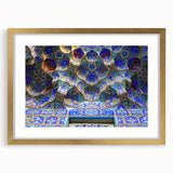 Extra large abstract art print of Middle Eastern scenery in gold frame, ideal for living room decor.