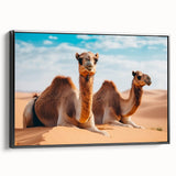 Black and white framed canvas featuring a vintage-style landscape painting of a Middle Eastern scene.