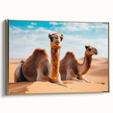 Framed canvas depicting a vintage-style landscape of the Iraqi scenery in muted gold and black tones.