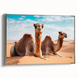 Landscape art painting of a Middle Eastern scenery on framed canvas, featuring muted earth tones.