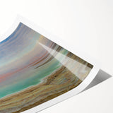 Extra large wall art of the Dead Sea in muted earth tones, line art flowers, on rolled print.