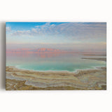 Black and white large art print of the Dead Sea on stretched canvas, suitable for kitchen wall art.