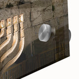 Mid-century modernist acrylic print of Jerusalem scenery in muted earth tones, ideal for dining room art.