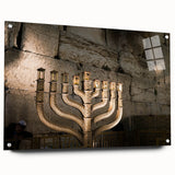 Acrylic glass print of Jerusalem skyline in neutral and earth tones, suitable for dining room decor.