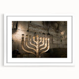Abstract art print of Jerusalem skyline in muted earth tones on a framed canvas, suitable for dining room decor.