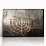 Large abstract wall art of Jerusalem in muted earth tones, framed acrylic, ideal for modern living room decor.