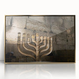 Framed acrylic print of Jerusalem scenery in gold and earth tones, ideal for modern art wall decor.