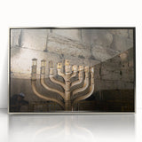 Framed acrylic print of Jerusalem scenery in muted earth tones, mid-century modernist style.