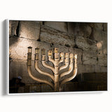 Vintage poster art of Jerusalem in vibrant colors on a large framed canvas, ideal for living room decor.