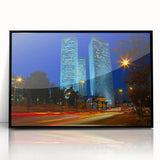 Large abstract wall art depicting the Tel Aviv skyline in muted earth tones on a framed acrylic panel.