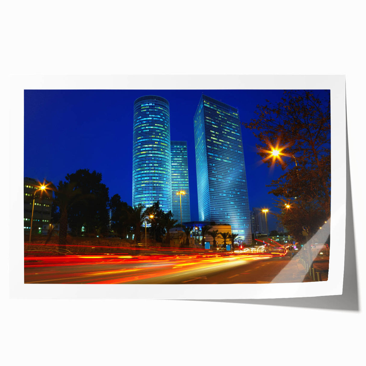 Extra large rolled print of Tel Aviv scenery in muted earth tones, ideal for art wall dining room.