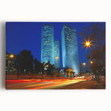 Black and white large art print of Tel Aviv skyline on stretched canvas, suitable for kitchen wall art.