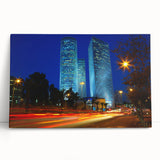 Black and white stretched canvas of Tel Aviv skyline, ideal for kitchen wall art or bedroom ambiance.