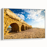 Vintage poster art depicting a Middle Eastern scenery on a large framed canvas, featuring vibrant.