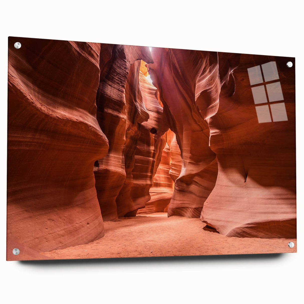 Acrylic print of a Jordanian landscape in muted earth tones, ideal for dining room decor.