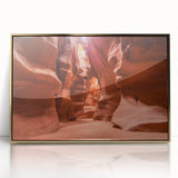 Mid-century modernist acrylic print of a Jordanian landscape in gold tones, ideal for modern art wall decor.