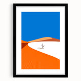 Extra large abstract art print of a colorful, textured Middle-Eastern scenery on a black framed canvas.