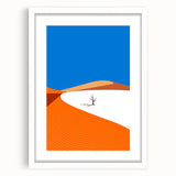 Abstract art print depicting a serene Middle Eastern landscape in soft earth tones on a framed white mat.