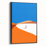 Black and white landscape art painting of Oman scenery on framed canvas, suitable for bedroom decor.