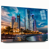 Acrylic print of a Middle-Eastern Qatar scenery, featuring neutral beige and brown tones, suitable for dining room decor.