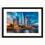 Extra large, textured abstract art print depicting vibrant Middle Eastern scenery on a framed black mat.