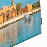Large abstract wall art depicting Saudi Arabian scenery in muted earth tones on acrylic glass.