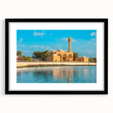 Extra large colorful abstract art print of a textured Saudi Arabian scenery in a black frame, suitable for living room decor.