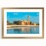 Extra large abstract textured art print of a Middle Eastern scenery in gold frame, ideal for living room decor.