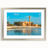 Textured abstract art print depicting a Saudi Arabian landscape in muted earth tones on a framed canvas.