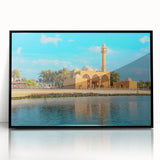 Large abstract wall art depicting a Saudi Arabian landscape in muted earth tones on a framed acrylic.