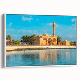 Vintage poster art of a Middle Eastern scenery on a framed canvas, featuring colorful art in extra large size.