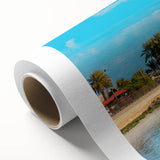 Art Deco poster featuring a stylized Saudi Arabian landscape in muted earth tones on rolled canvas.