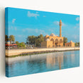Canvas print of a Middle Eastern desert scene in muted earth tones, ideal for kitchen wall art.