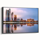 Black and white framed canvas of Abu Dhabi landscape, ideal for bedroom wall decor.