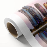 Art Deco style poster of Abu Dhabi skyline in pastel shades on rolled canvas, ideal for nursery wall art.