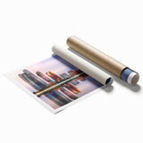 Extra large rolled print of Abu Dhabi scenery with floral elements in soft pastel shades.