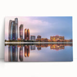 Black and white stretched canvas of Abu Dhabi skyline, ideal for kitchen wall art or bedroom decor.