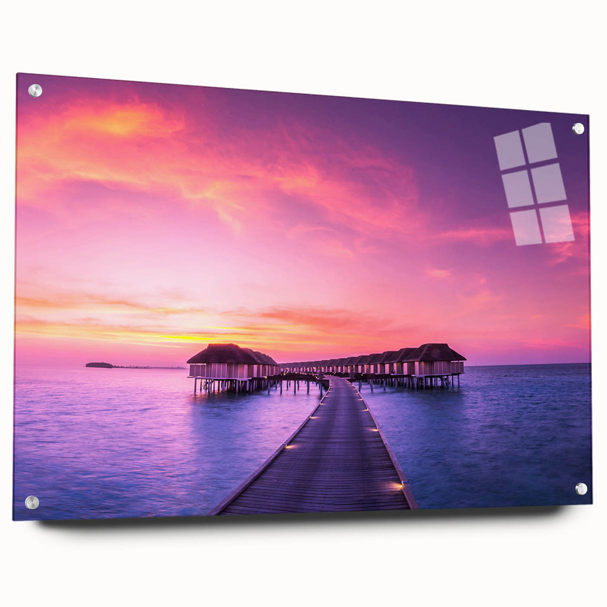 Large abstract wall art depicting an oceanic Fiji scenery in muted blue and green hues, acrylic glass format.