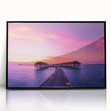 Large abstract wall art depicting an oceanic Fiji scenery in muted blue and green tones, framed in black acrylic.